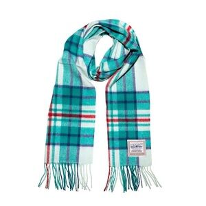 Carrolls Designs Black Watch Wool Scarf with Turquoise, Blue Red Tartan plaid